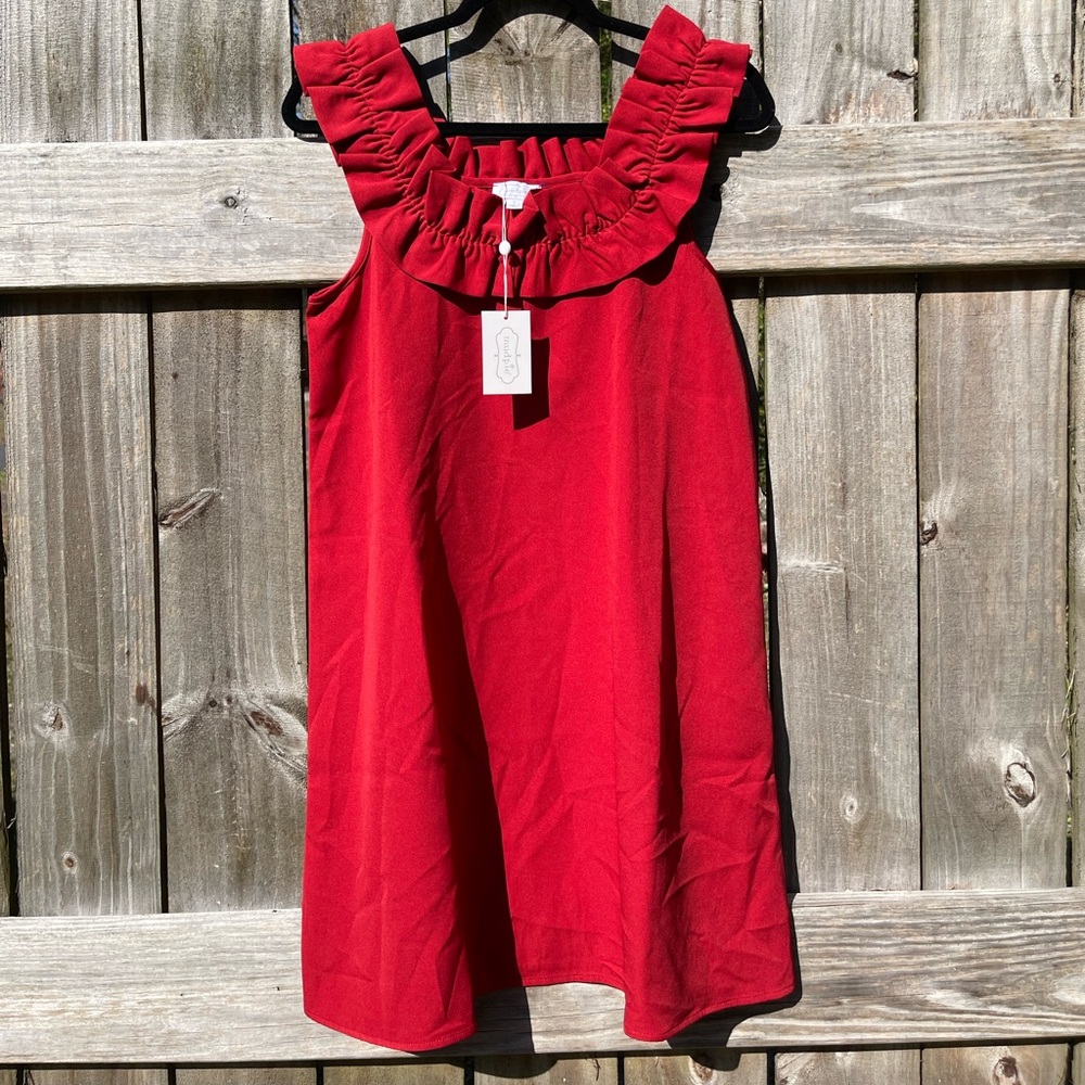 Mud Pie Red Ruffle Neck Mini Dress